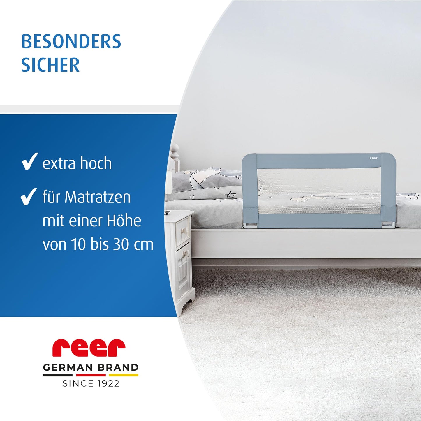 Reer Sleep'n Keep, bed guard rail for baby bed, 150 cm length for beds 180-210 cm long.