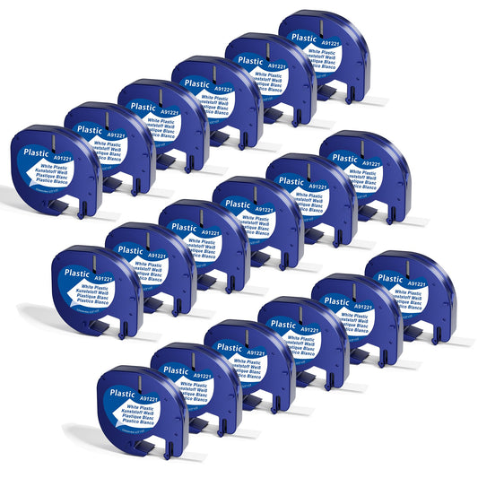 18-pack MarkField compatible with dymo Letratag label tape 12mm x 4m, plastic labeling tape compatible with Dymo LT-100H LT-100T 200B XR XM, black on white