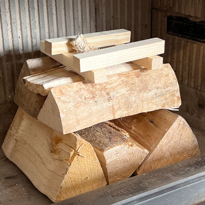 There are 20kg of kindling wood firewood firelighters ready to use for fire pits and campfires. Perfect for your fireplace, smoker, grill, BBQ, or oven.