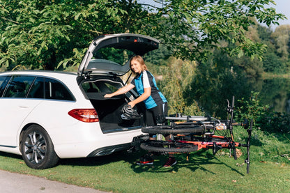 Westfalia 3-bike bikelander bike carrier for the tow bar | Hitch carrier for 3 bikes | E-bike compatible | foldable | LED hybrid lights