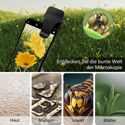 HidWee 200x mobile microscope with LED, mini microscope lens for smartphone camera with CPL, pocket microscope for exploring Micworld Digital with iPhone.