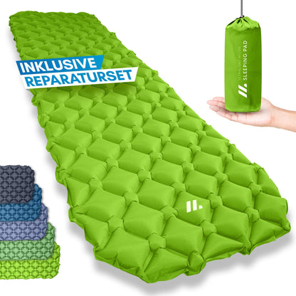 NORDMUT® 600g Ultralight Sleeping Pad [with Repair Kit] - Inflatable Camping Air Mattress compact pack size - Weatherproof Camping Mattress for Outdoor Tent & Festivals - Green