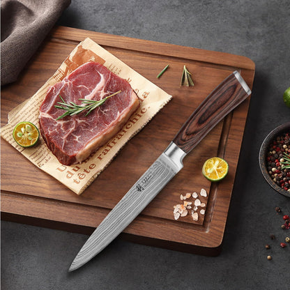 Wakoli EDIB 6-piece damascus knife set I Sharp kitchen knife set made of 67 layers of damascus steel with VG10 core & pakka wood handle I Chef's knife set in gift box I precise cutting & long-lasting sharpness