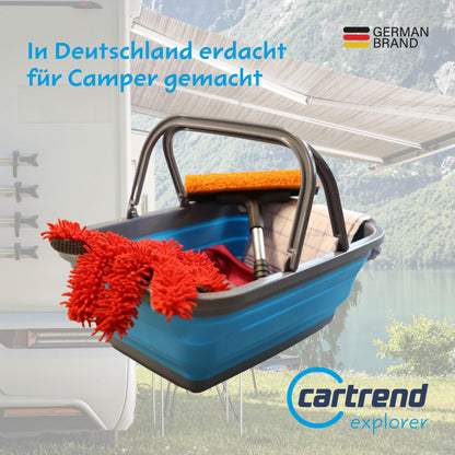 Car trend caravan basin with handle, foldable, for washing up, shopping, transport, laundry, 9 liters, camping, camping accessories, caravan, motorhome, caravan accessories, blue.
