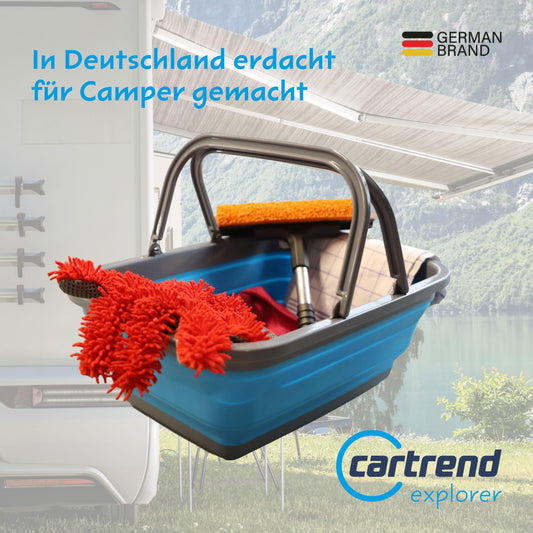 Car trend caravan basin with handle, foldable, for washing up, shopping, transport, laundry, 9 liters, camping, camping accessories, caravan, motorhome, caravan accessories, blue.