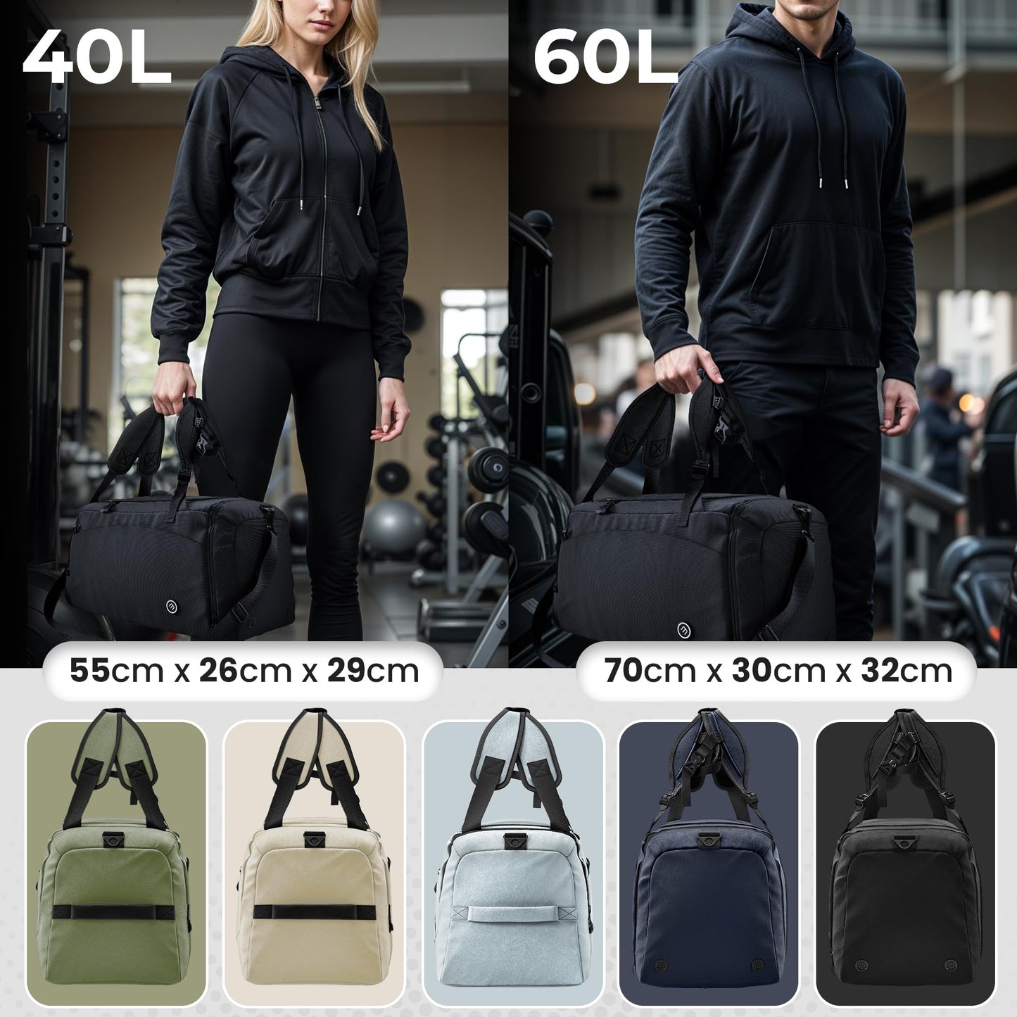 Sports bag with backpack function, shoe compartment, wet compartment | 40/60L travel bag swim bag fitness bag sport gym fitness shoulder bag carry-on weekender bag travel bag men women
