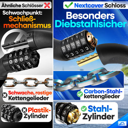 NEXTCOVER® Bike Lock with Combination - The Original - [SAFESECURE] high security I 5-digit combination code, bike chain lock steel I Lock for E-Bike I Chain lock