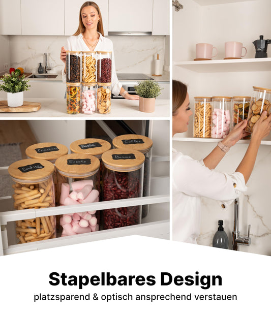 Deco house® storage jars with airtight lids 4 x 1400ml [+LABELS] - Glass storage containers with airtight lids - Storage jars - Glass storage containers square - Storage glass jar - Storage glass container
