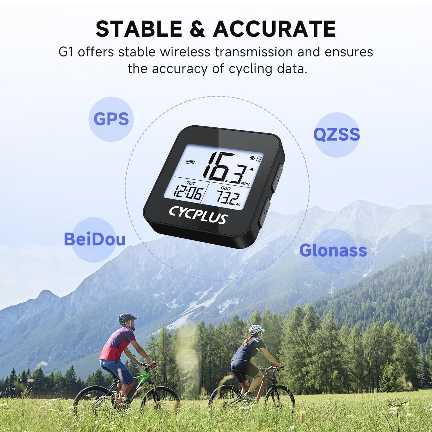 CYCPLUS GPS Bike Computer Wireless Bicycle Speedometer Bike Computer IPX6 Waterproof Odometer GPS Speedometer Cycling G1 (New Upgraded)