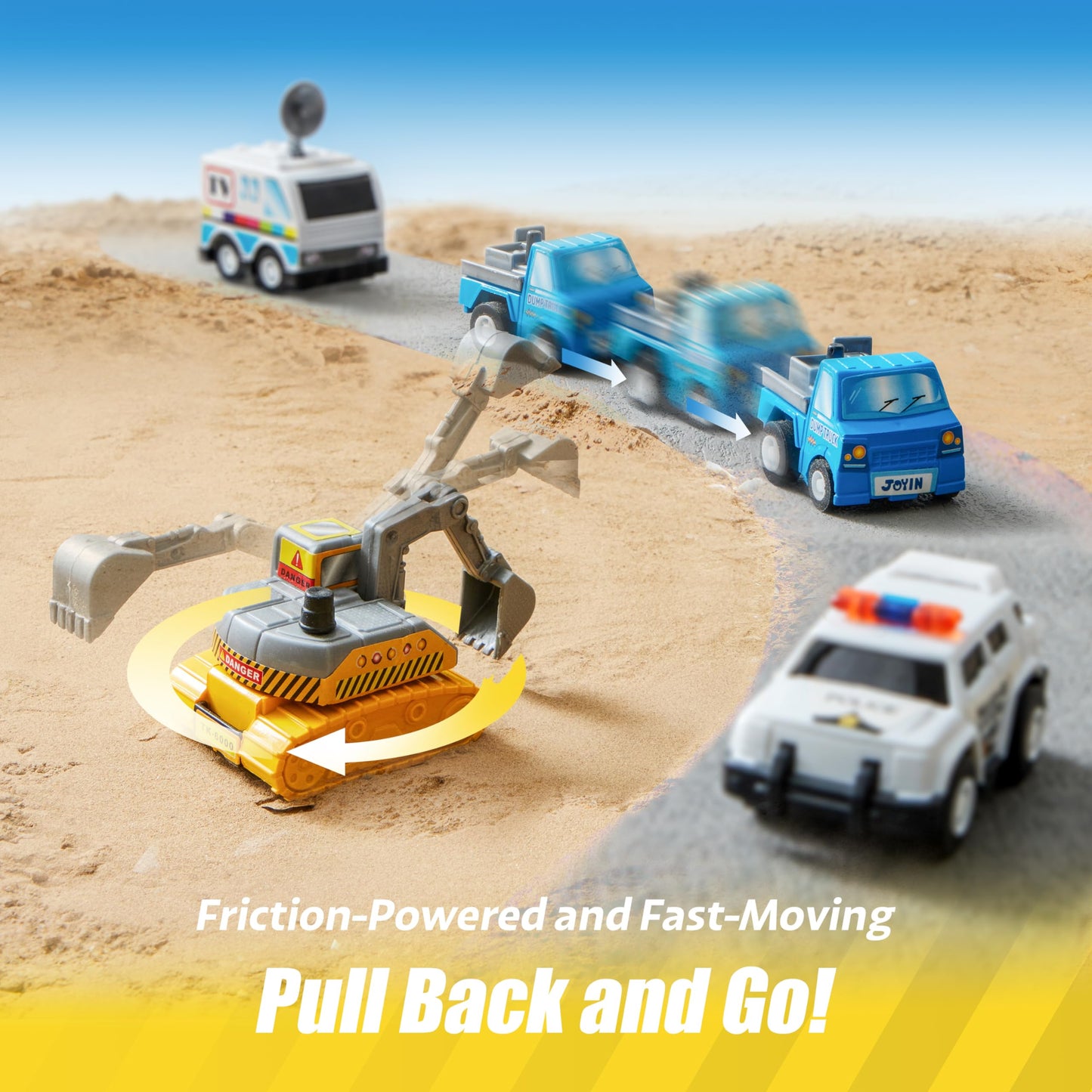 JOYIN 18 Piece Pull Back City Cars and Trucks Toy Vehicle Set, Model Car, Friction Powered Die-cast Cars for Toddlers, Boys, and Girls learning play