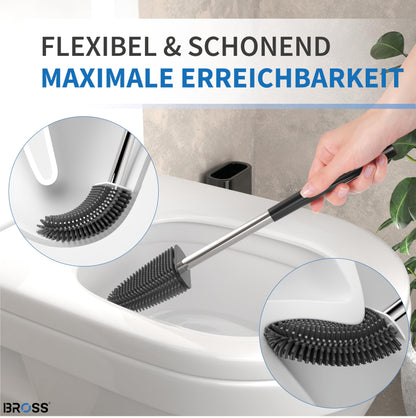 BROSS® Silicone Toilet Brush - Patented toilet brush - Black brush & holder with wall mounting & TurboDrying - Innovative & Antibacterial - 1 piece set