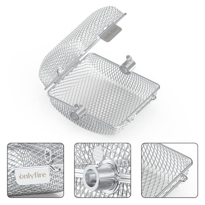 Onlyfire Universal Stainless Steel Grill Basket for Rotisserie, Rotisserie Grill Rack for Skewer, Skewer Basket for Potato Wedges and Vegetable Cubes, 19.2 x 17.5 x 10 cm, 3 pieces.
