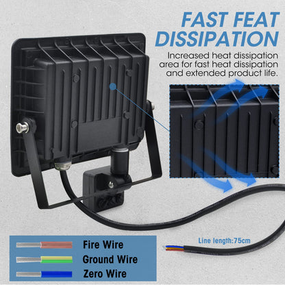 Outdoor 100W LED floodlight with motion sensor, 10000LM, IP66 waterproof. Cold white 6000K.