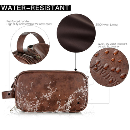 Elviros men's toiletry bag, PU leather waterproof travel large opening toiletry bag, suitable for travel, business trip, fitness, bathroom, dark brown, size: L