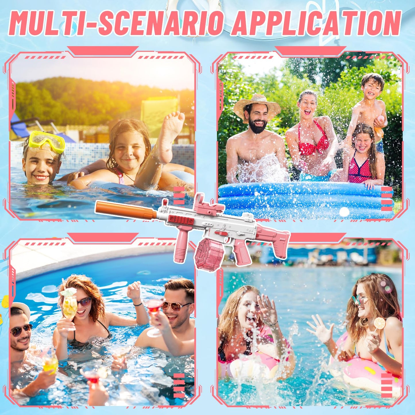 Electric water gun Very powerful water machine gun with rechargeable battery Squirt Gun Water Toy up to 20ft, Outdoor Water Gun shooting game for adults and kids (Pink)
