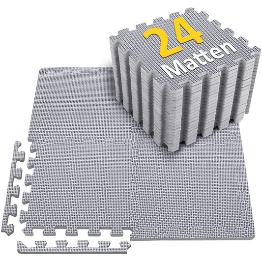 Floor protection mat Fitness Set- 24 puzzle mat - EVA sports mat non-slip fitness mat, floor mat for fitness room & fitness equipment, fall protection mats outdoor & pool underlay mat, gray
