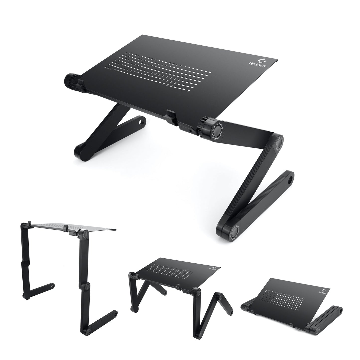 LifeBasis Laptop Stand Foldable Fully Adjustable Notebook Stand Aluminum Alloy Portable Bed Breakfast Tray Book Stand for Ultrabook Notebook up to 17", Black PACKAGING