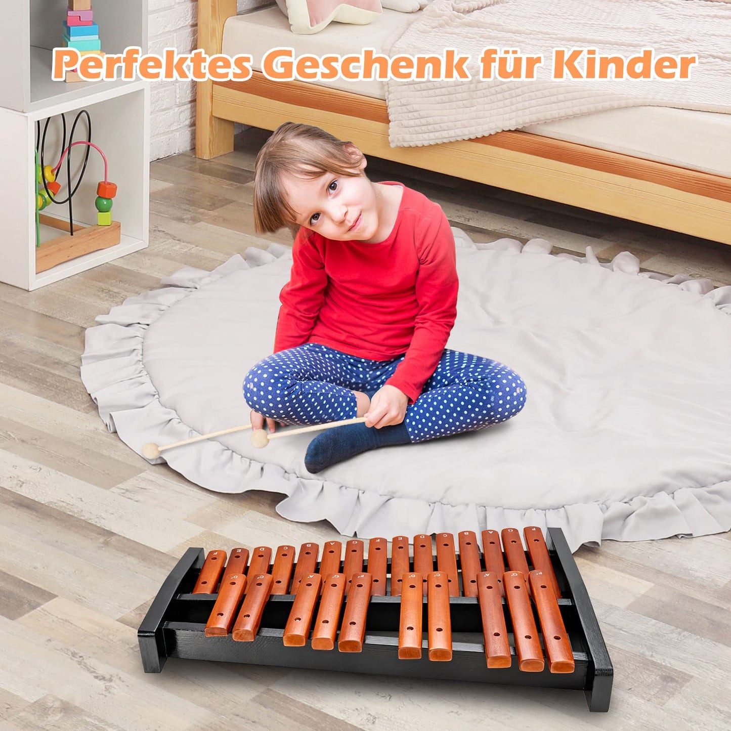 COSTWAY 25 Note Xylophone Glockenspiel, wooden musical instrument, comes with 2 mallets & carrying bag. Suitable for both kids and adults, in brown and black.