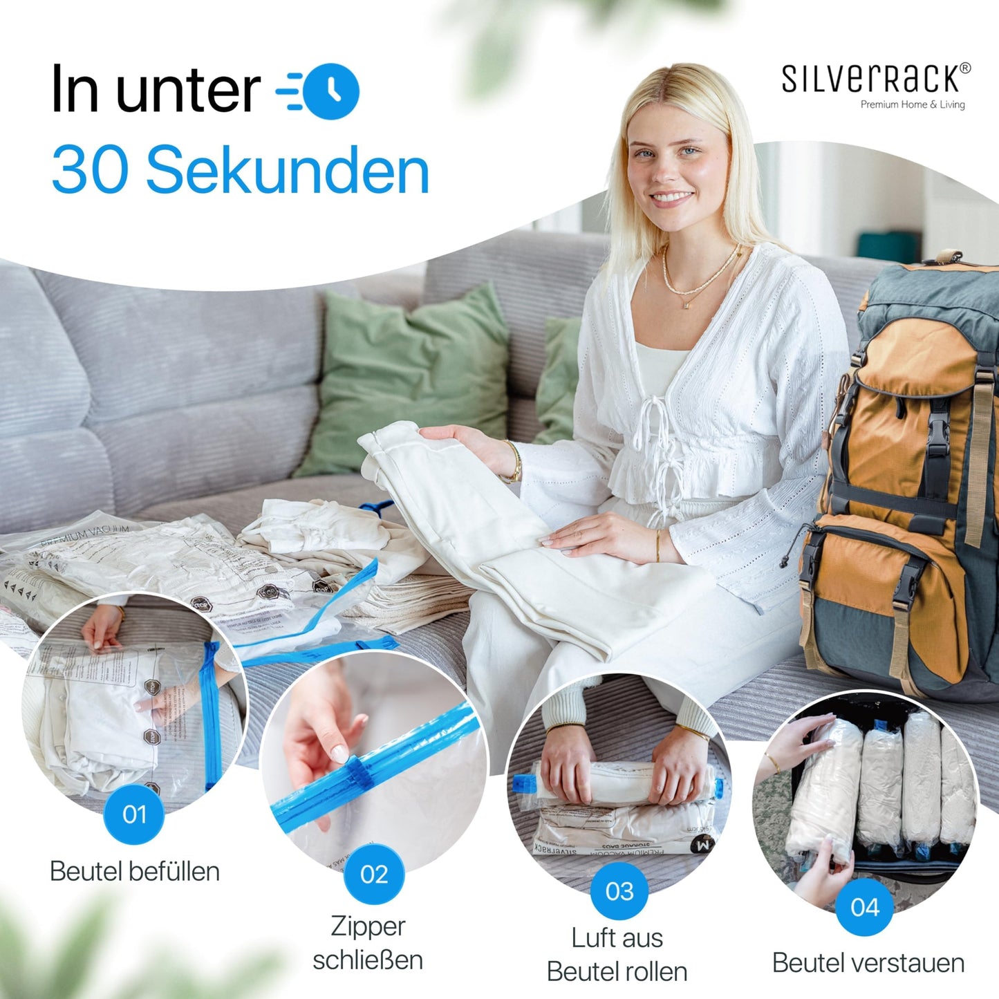 SilverRack travel vacuum bags for rolling [12 pieces] in 3 sizes (4x 35x50 cm / 4x 40x60 cm / 4x 50x70 cm) - Travel vacuum bags for clothes - Vacuum clothes bags - Clothes vacuum storage bags.