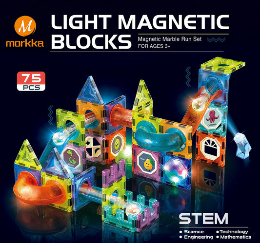Morkka Magnetic Building Blocks, STEM Montessori Toys for Kids 3-8 Years 3D Learning Toy Set Construction Blocks Gift for Boys Girls Orbital Blocks Track Building (75PCS)