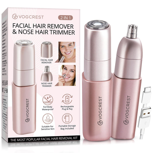 2-in-1 electric shaver for women: painless facial and nose hair trimmer - rechargeable for convenient hair removal on face, nose, ears.