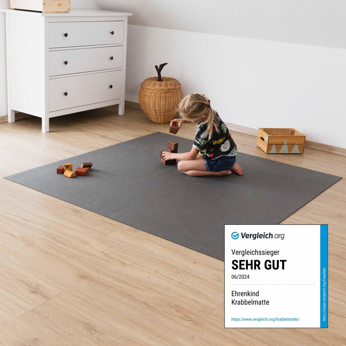 Honored Child® Made in Germany Anti-Slip Crawling Mat Oeko-Tex Mats | Playmat Baby | Size 120x120cm GRAY