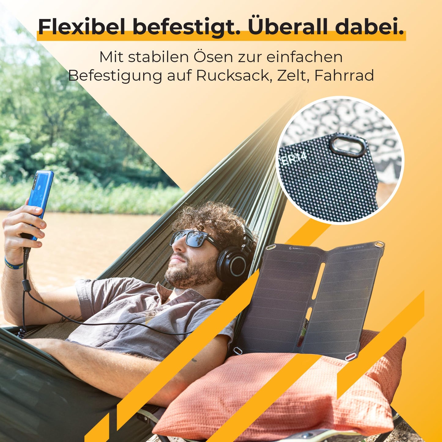 Sunnybag® SUNBOOSTER 14 Solar Panel [Foldable & Efficient!] - Solar Charger (Waterproof & Robust) - Solar Panel with 2X USB for Hiking, Camping & Outdoor - perfect for Phone & Powerbank (14W Power)
