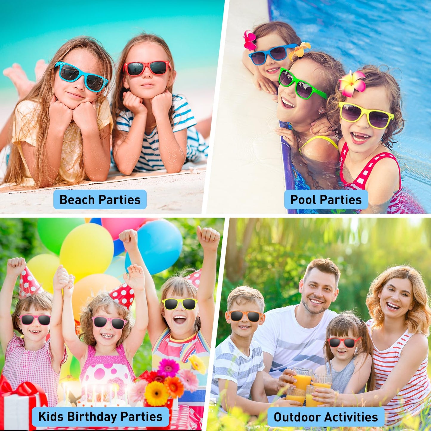 Buoyeye 24 Piece Kids Sunglasses Neon Boys Girls Children Party Favor Bag Filler Beach Pool Birthday Party/Boys Girls Birthday Party Accessories (12 Colors)