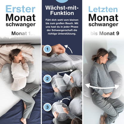 BabybeFun compact pregnancy pillow for sleeping against back pain [Extra comfort thanks to adjustable function] Pregnancy Pillow | Washable | Flexible filling | Light grey