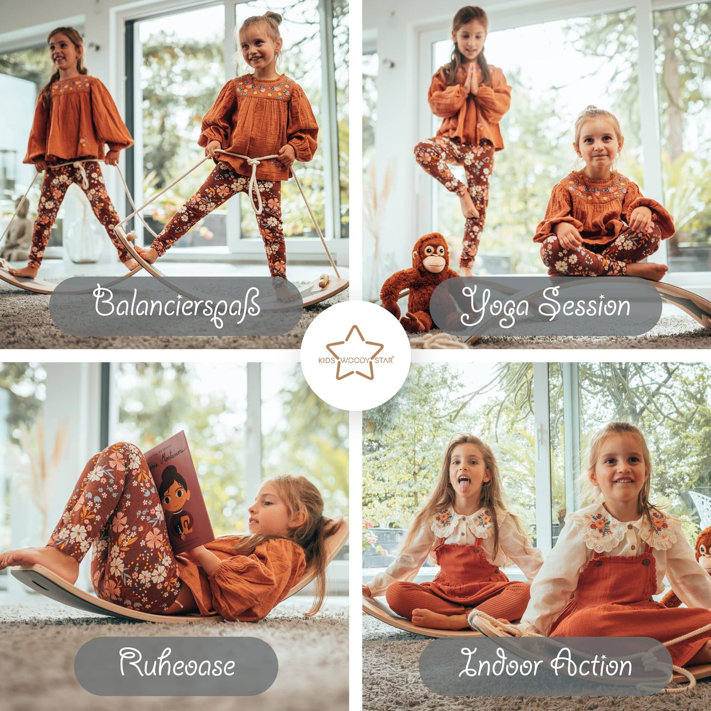 Kids Woody Star® Balance Board Children Wooden 80x30cm [EXTRA Rope+Felt+Anti-Slip] Montessori Toy from 3 years | Rocking Board Balance Board | Balancing Children Wooden Toy | Balance Board