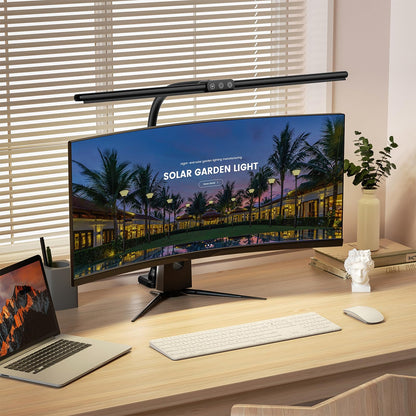 Hokone desk lamps for Home Office, 31.5" wide architect desk lamp with clamp, tall office lamp dimmable, black task light with timer, bright gooseneck lamp for workbench.