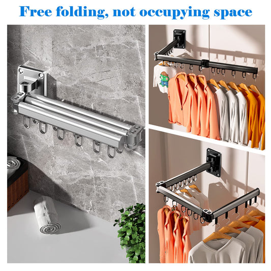 AISIR wall-mounted clothes rack, aluminum clothes hanging rail, foldable laundry dryer for balcony/bedroom - silver.