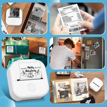 Phomemo T02 Mini Printer, photo printer for smartphones, with 1 roll of printing paper, 203dpi mobile sticker thermal printer, portable pocket inkless sticker printer for IOS & Android.
