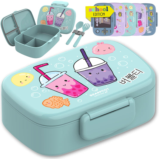 BEARFOOT lunch box for kids with compartments, BPA free, bento box, perfect for boys and girls, 100% leak-proof, ideal for school or daycare (BubbleTea-mint)