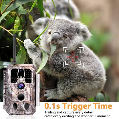 BlazeVideo wildlife camera with app, night vision photo trap 64MP 1296P Connect through app Bluetooth antenna with night vision motion detector