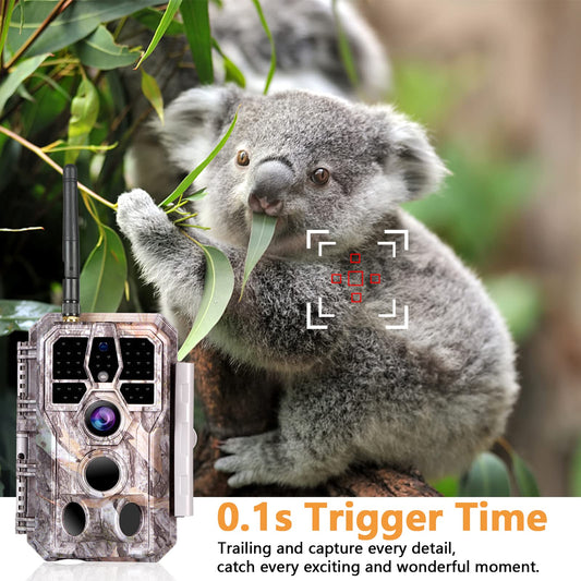 BlazeVideo wildlife camera with app, night vision photo trap 64MP 1296P Connect through app Bluetooth antenna with night vision motion detector