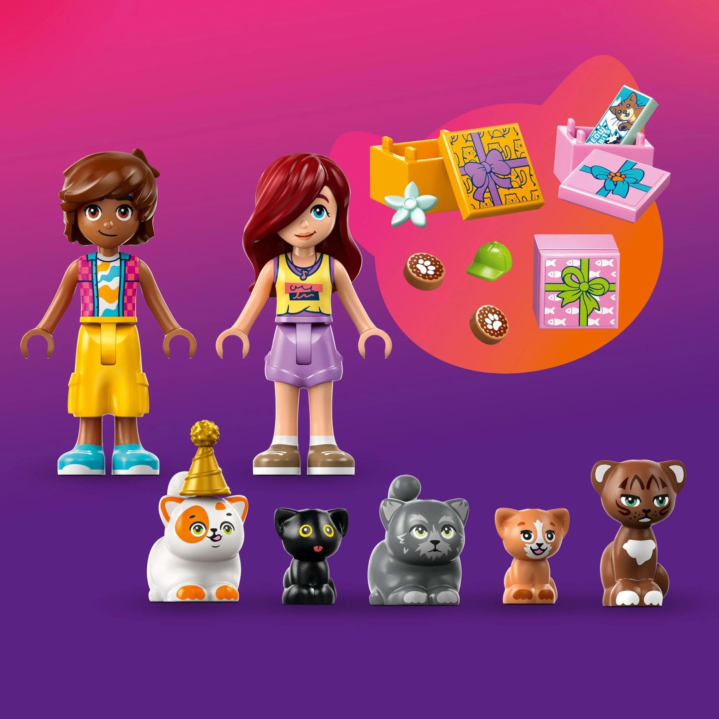 LEGO Friends Cat Birthday Party & Treehouse - Toy with 2 Minifigures & 5 Animal Figures - Rotating table, piñata & fun accessories - Creative gift for girls aged 6+ - 42666