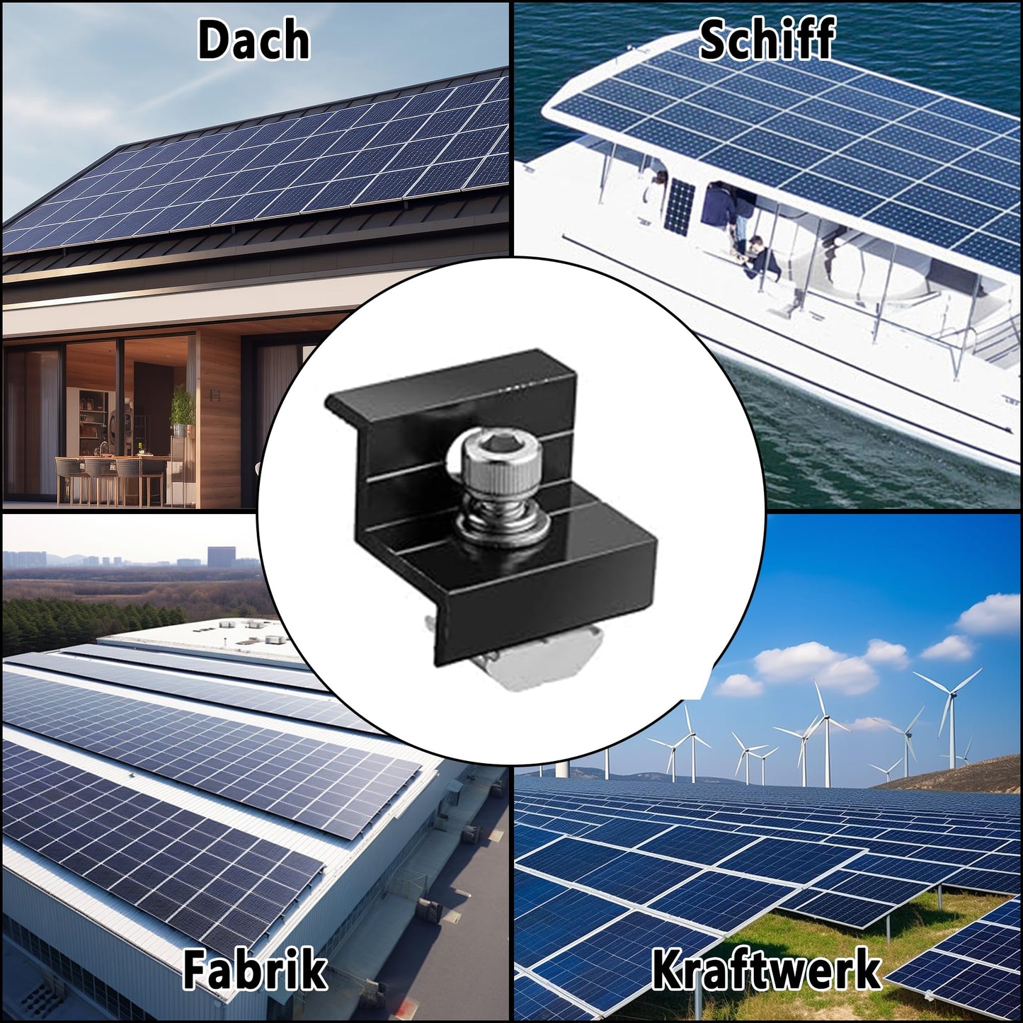 Solar panel mounting 2 module set: Photovoltaic PV mounts with 12cm aluminum rails and adjustable clamp for 30-35mm thick modules for flat roof trapezoidal sheet metal tile roof.