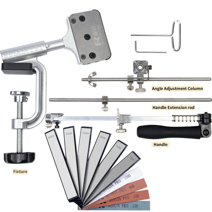 CWOVRS Knife Sharpener Pro, RX-008 Knife Sharpening System Stainless Steel, 360° Flip Rotation with Fixed Angle, Precision Upgrade Slider, Kitchen Chef Knife Sharpener Set with 4 Sharpening Stones + 6 Diamond Stones.