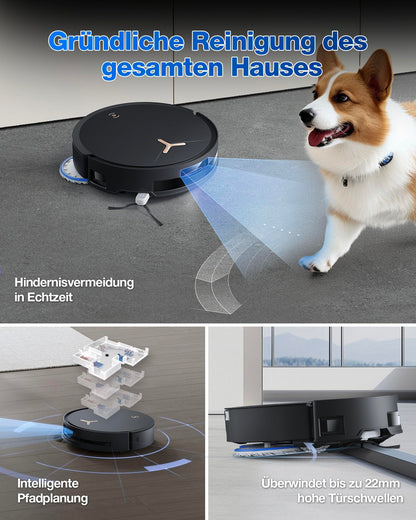 ECOVACS DEEBOT T50 MAX PRO Omni Robot Vacuum with Mopping Function, 18,500Pa, ZeroTangle 2.0, Deep Cleaning for Carpets, Extendable Side Brush & Mopping Module, Hot Water Cleaning 40-75℃, Black