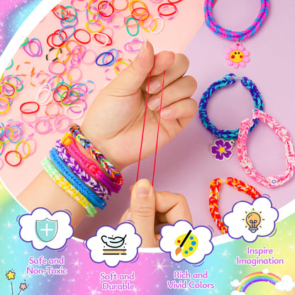 10000+ loom bands set, 2 layer colorful rubber bands kit for bracelets, DIY elastic loom bands kids bracelet making with beads hook charms storage box for beginner boys girls gift
