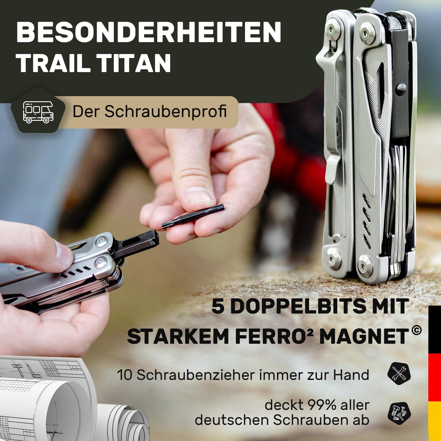TREKLINE Premium Multitool Tool [stainless steel] Survival Multifunction knife perfect camping accessory, Multifunction tool [28 functions] pocket knife, Protected design