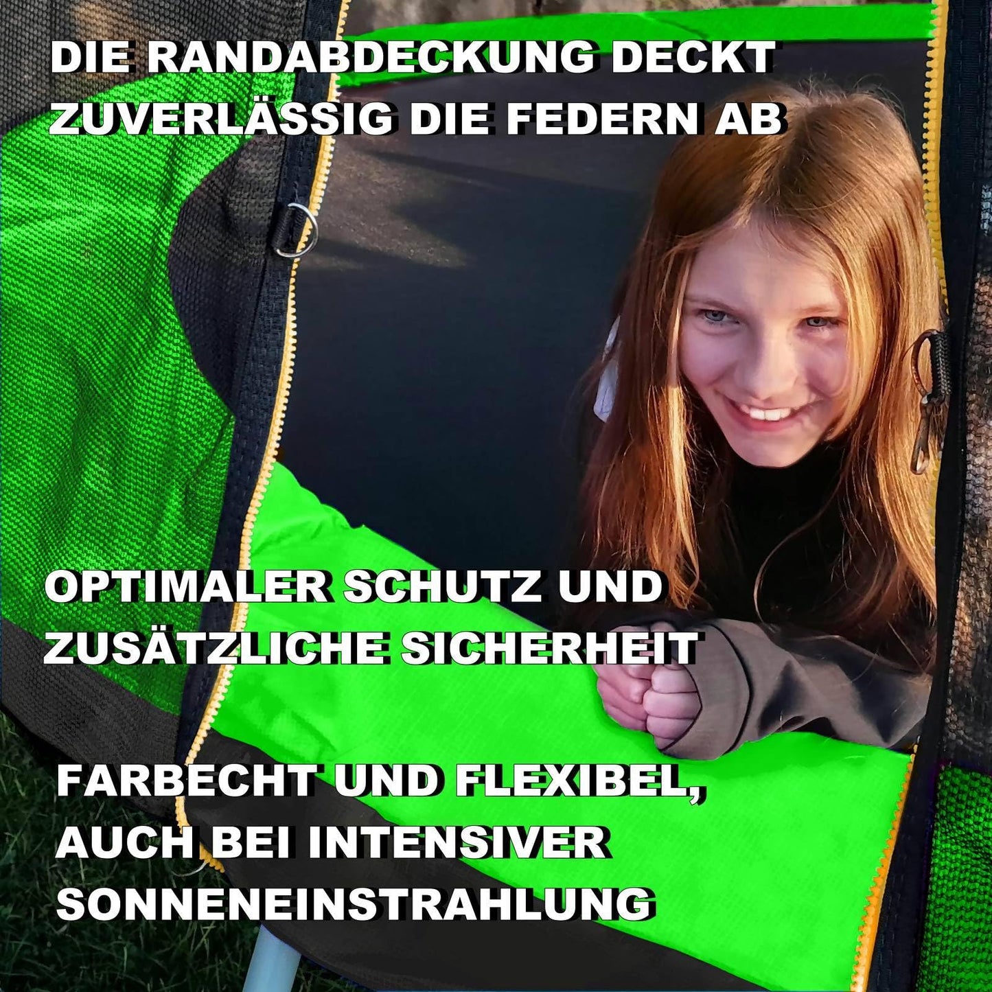 Baunsal® Trampoline Padding Ø 244 cm with 30 cm width in light green-black, 20 mm thick, UV-resistant, tear-resistant. Replacement parts for outdoor trampolines.