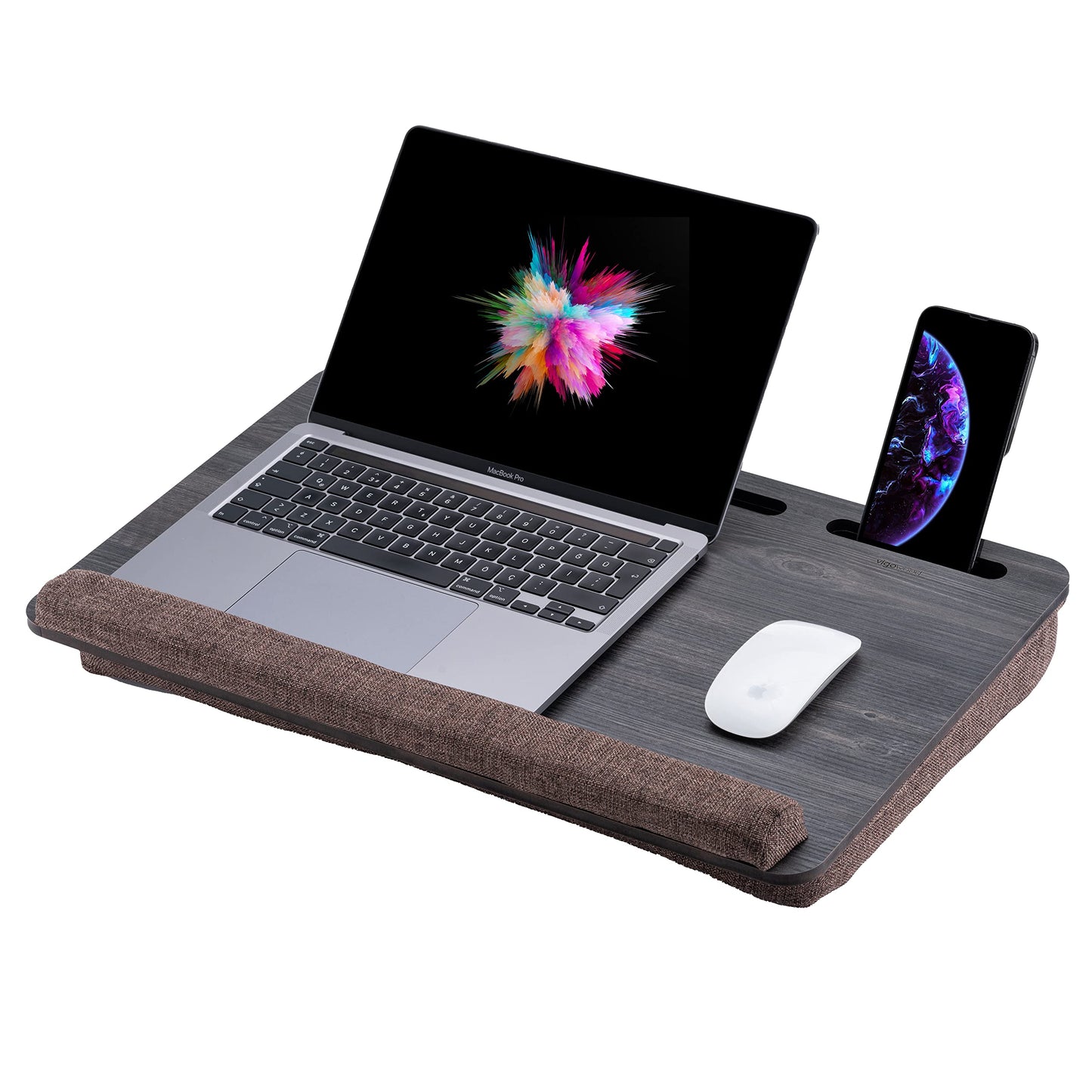 Vigo Wood Laptop Table - Laptop Tray Stand for up to 17.3 Inch - Cushioned Tray for Comfortable Work in Bed or on the Sofa - Sustainable Lap Desk for Home office, Study, and Relaxation.