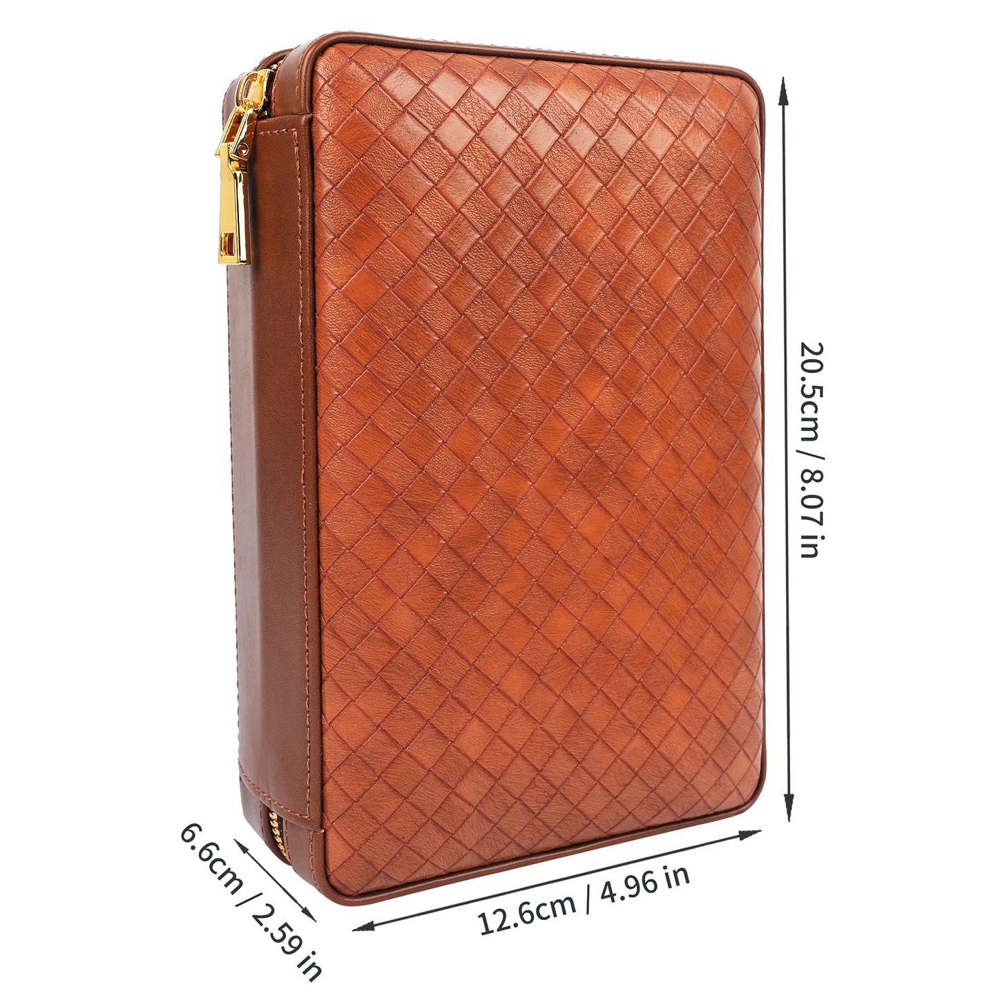 Time C Club 4-Finger Woven Pattern Portable Travel Leather Cigar Case, Cigar Cutter, Cigar Humidor with Cutter and Humidor, Groomsmen Gift, Birthday Gift