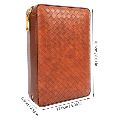 Time C Club 4-Finger Woven Pattern Portable Travel Leather Cigar Case, Cigar Cutter, Cigar Humidor with Cutter and Humidor, Groomsmen Gift, Birthday Gift