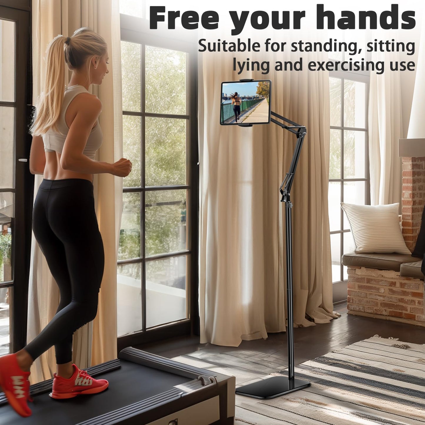 BluuSuuk Tablet Floor Stand with Adjustable Foldable Tablet Arm, Tablet Holder for iPad iPhone iPad Air Mini Kindle Samsung Tab or other 4.7-12.9 inch phones or tablets - Black