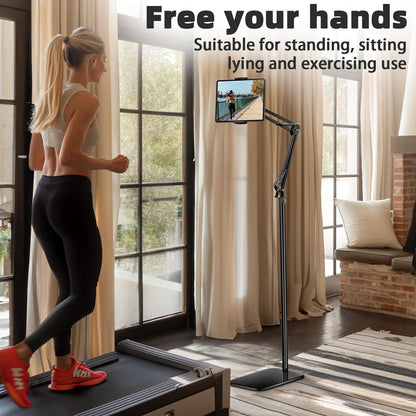 BluuSuuk Tablet Floor Stand with Adjustable Foldable Tablet Arm, Tablet Holder for iPad iPhone iPad Air Mini Kindle Samsung Tab or other 4.7-12.9 inch phones or tablets - Black