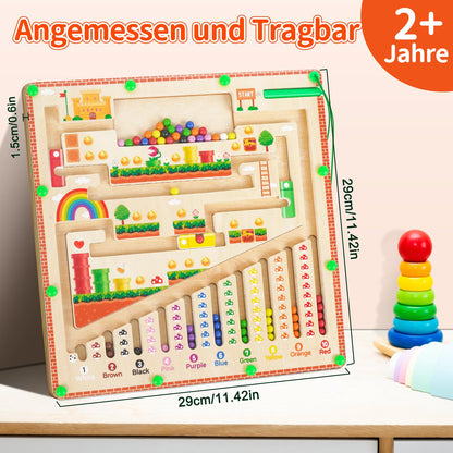 Montessori magnetic toy labyrinth for 2, 3, 4, 5, 6-year-olds. Magnetic motor skills toy for kids, wooden gift for 2, 3, 4-year-old boys and girls.