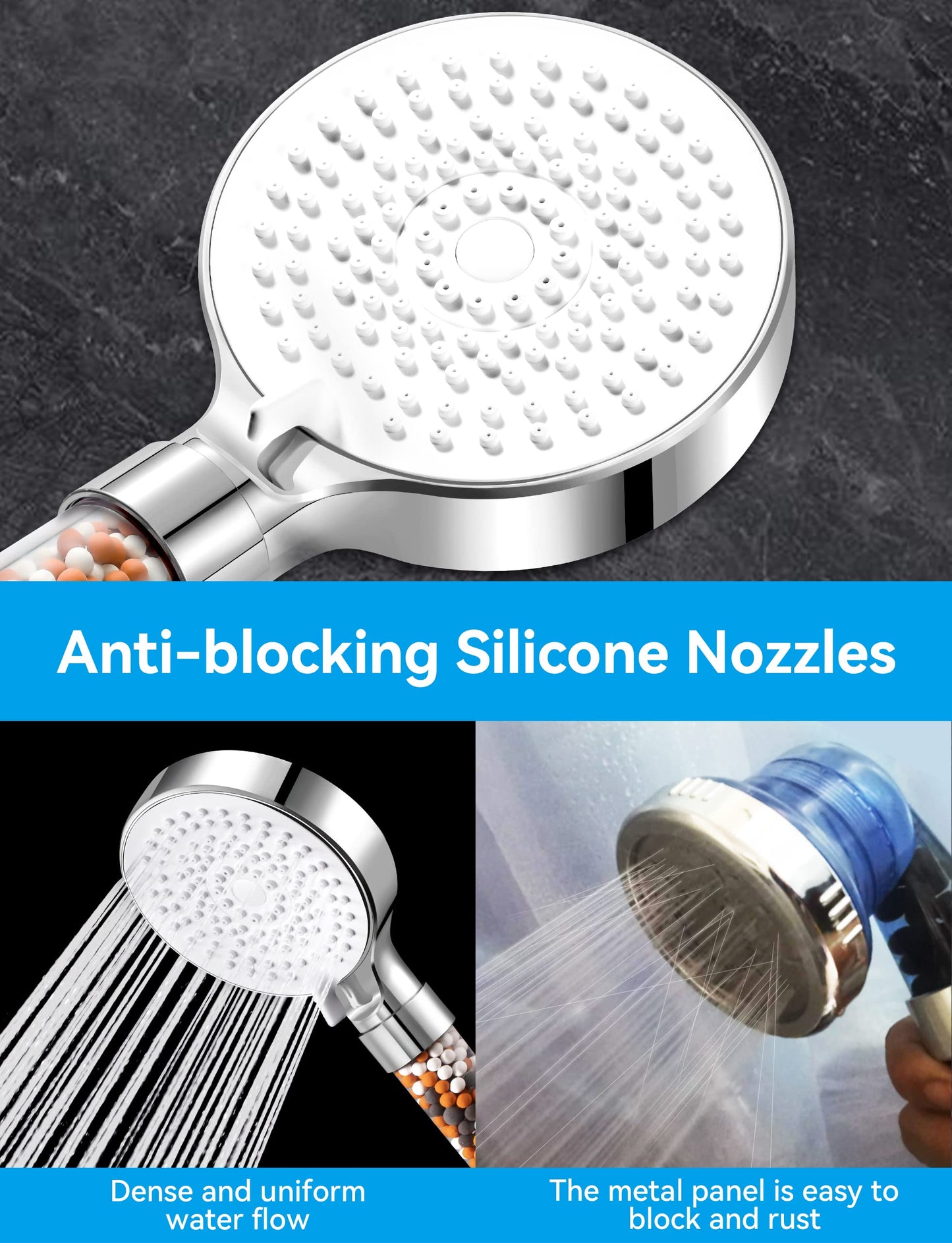 Magichome shower head with filter, high pressure handheld shower 5 spray modes, water-saving shower head with 3-layer filtration mineral stones, pressure-boosting shower sprayer for hard water, residual chlorine, white.